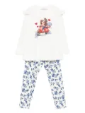 Monnalisa ruffle-detail floral-print T-shirt and leggings - White