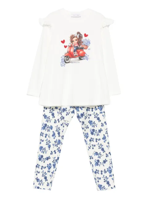 Monnalisa ruffle-detail floral-print T-shirt and leggings