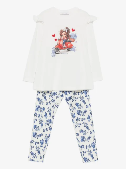 Monnalisa ruffle-detail floral-print T-shirt and leggings