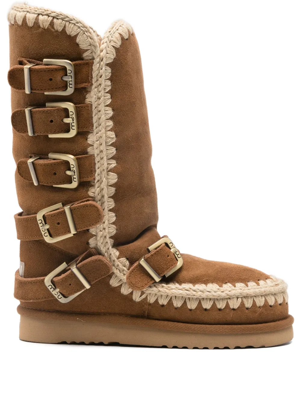 Mou crochet-trimmed buckle boots Brown