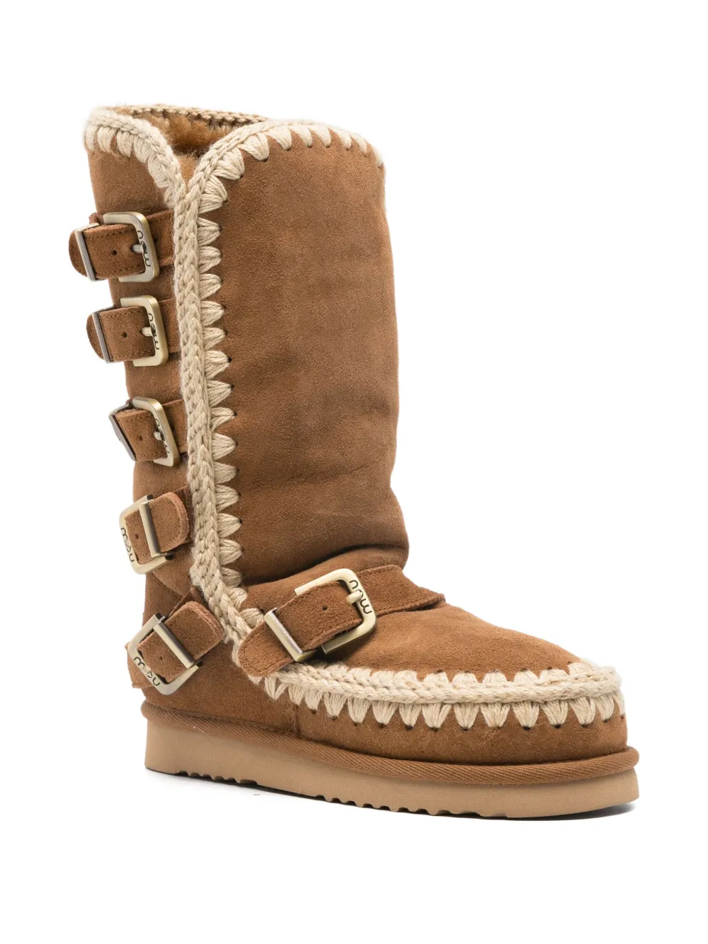 Mou crochet-trimmed buckle boots Brown