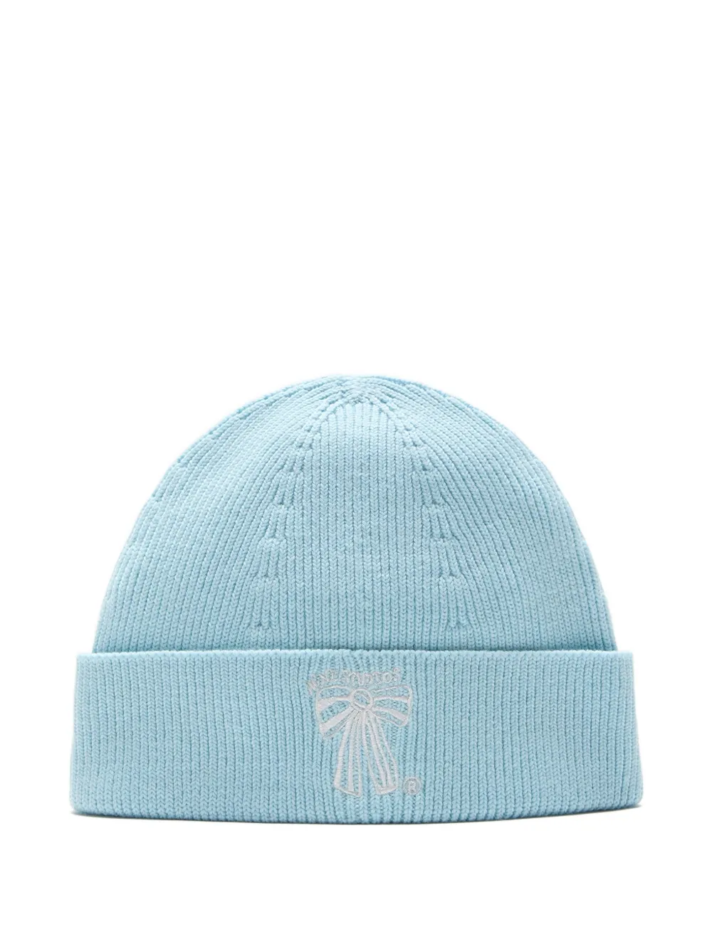 Acne Studios Ribbed Bow-embroidered Beanie In Blue