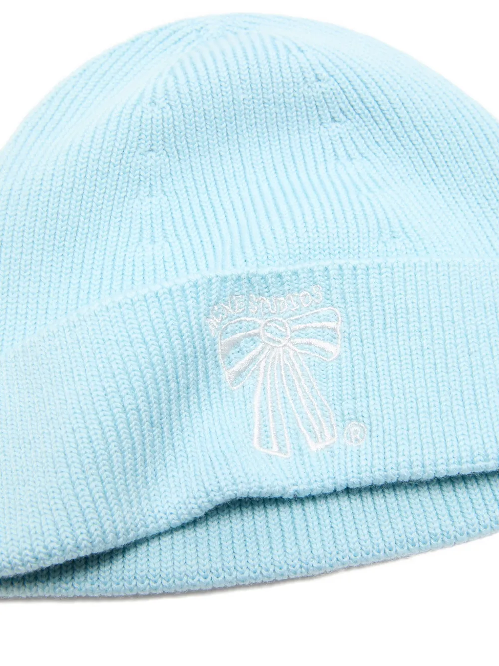 Acne Studios Ribbed Bow-embroidered Beanie In Blue