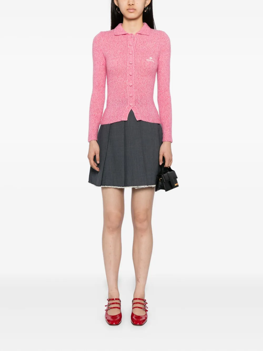 Shushu-tong Lapel Fitted Cardigan In Pink