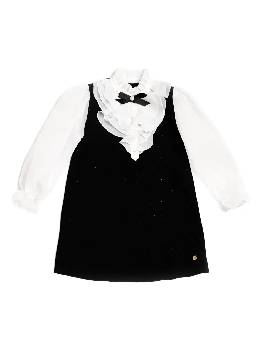 BCBG KIDS rhinestone-embellished ruffled dress - Nero