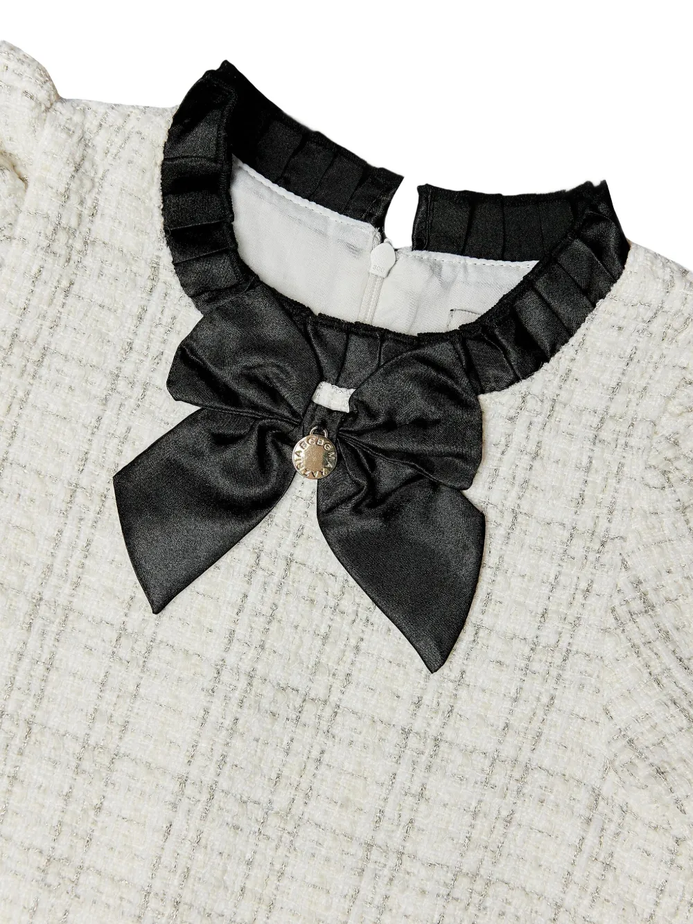 BCBG KIDS Tweed jurk met ruches en strik Wit