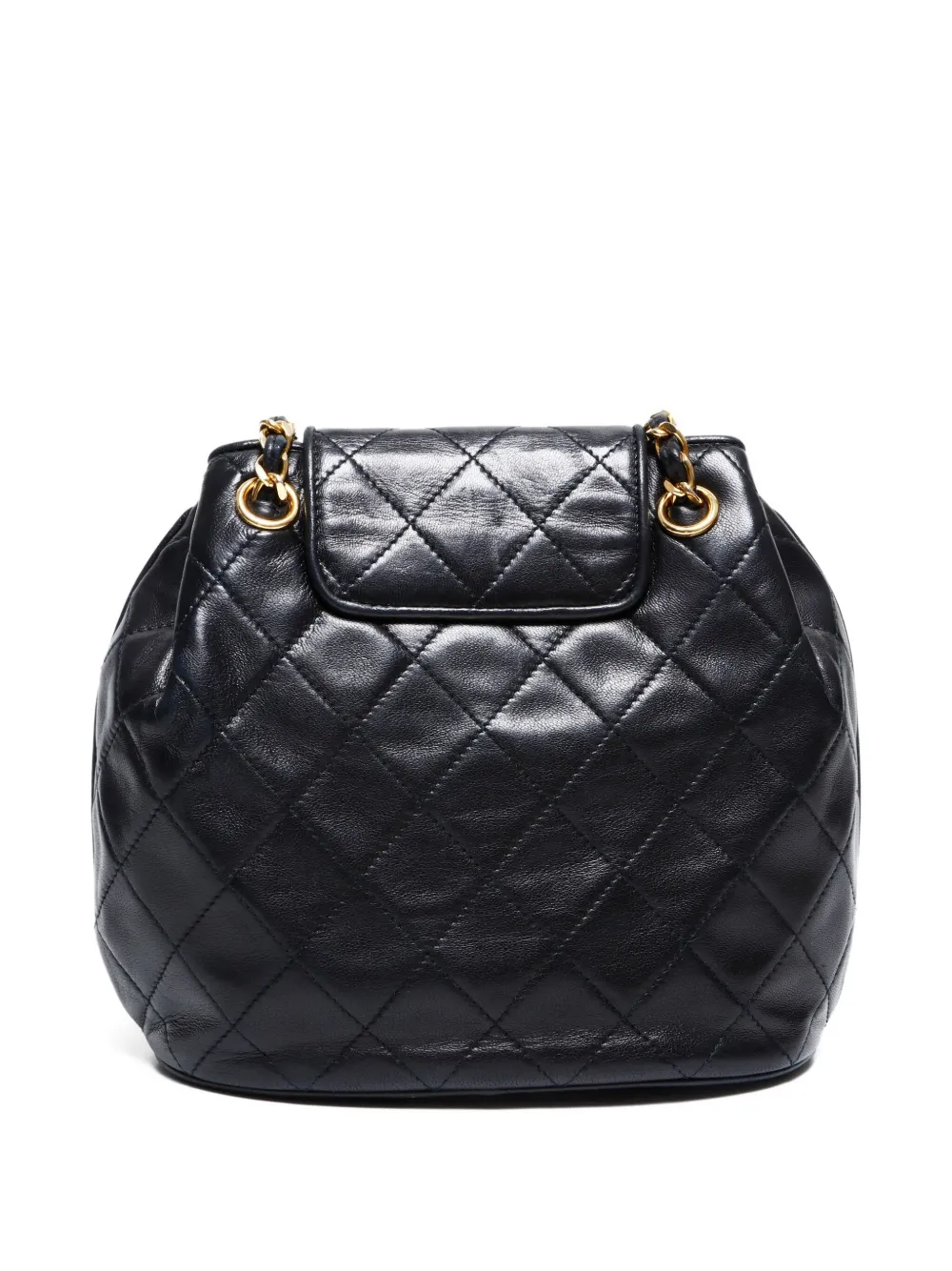 Pre-owned Chanel 1989-1991 Quilted Chain Backpack In Black
