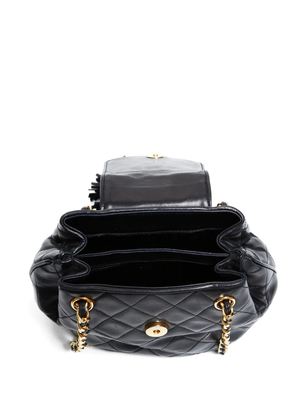 Pre-owned Chanel 1989-1991 Quilted Chain Backpack In Black