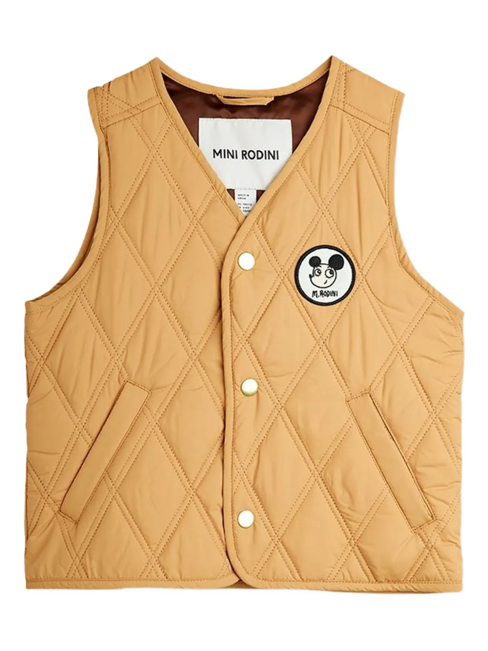 Mini Rodini Kids' Ritzratz-patch Quilted Gilet In Brown