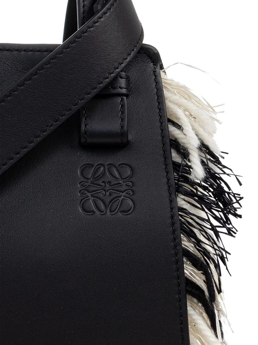 Loewe X Albers Compact Hammock Fringed Leather Tote Bag In Black