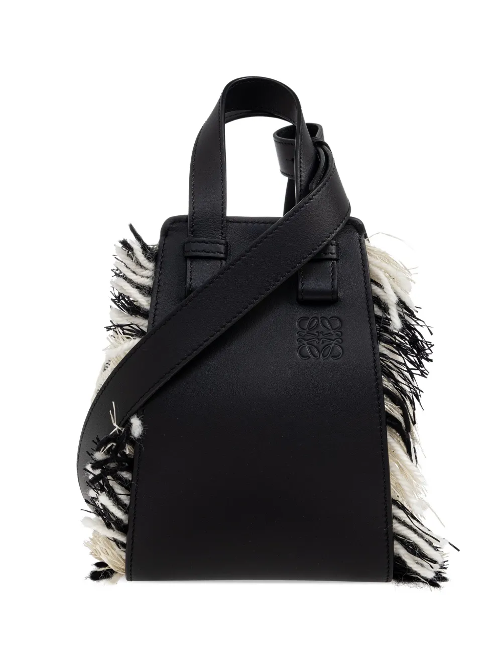 Loewe X Albers Compact Hammock Fringed Leather Tote Bag In Black