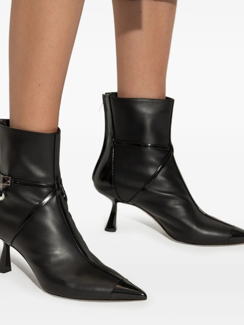 Jimmy Choo 70 mm laarzen met puntige neus en parels Zwart