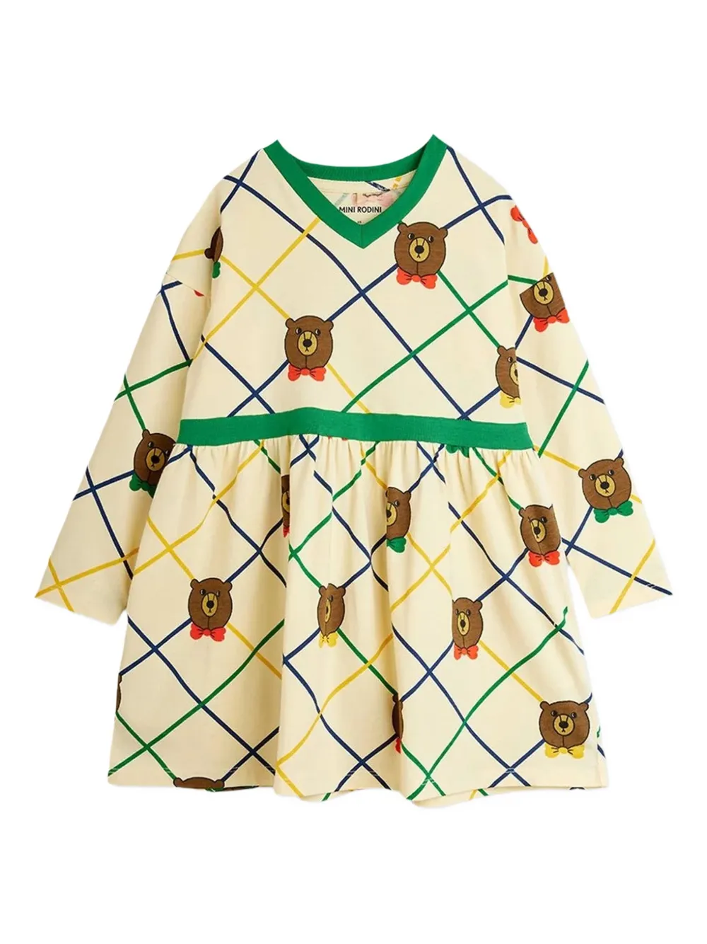 Mini Rodini Bear checkered dress | Neutrals | Image 1