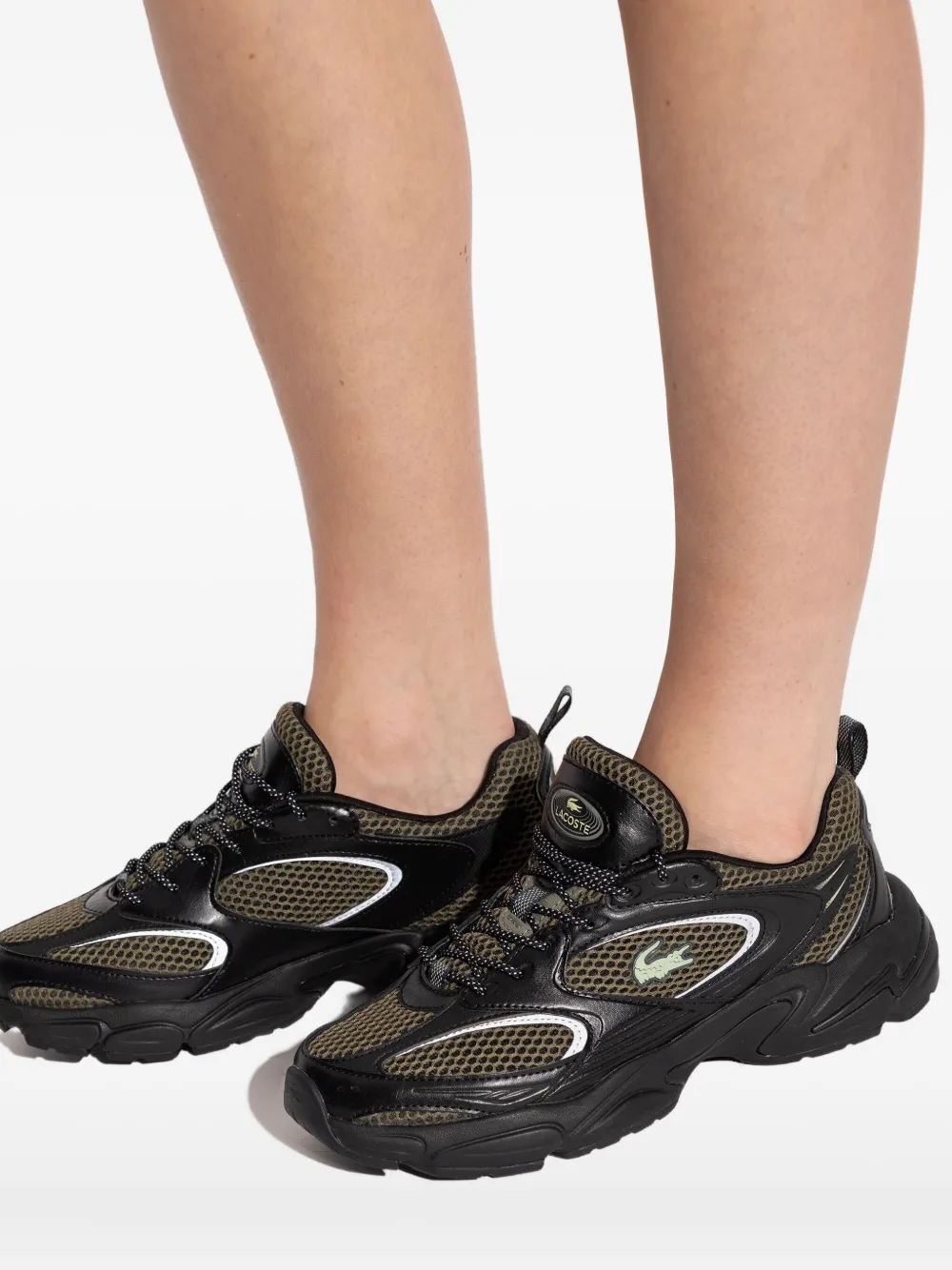 Lacoste Mesh-panelled Chunky-sole Sneakers In Black