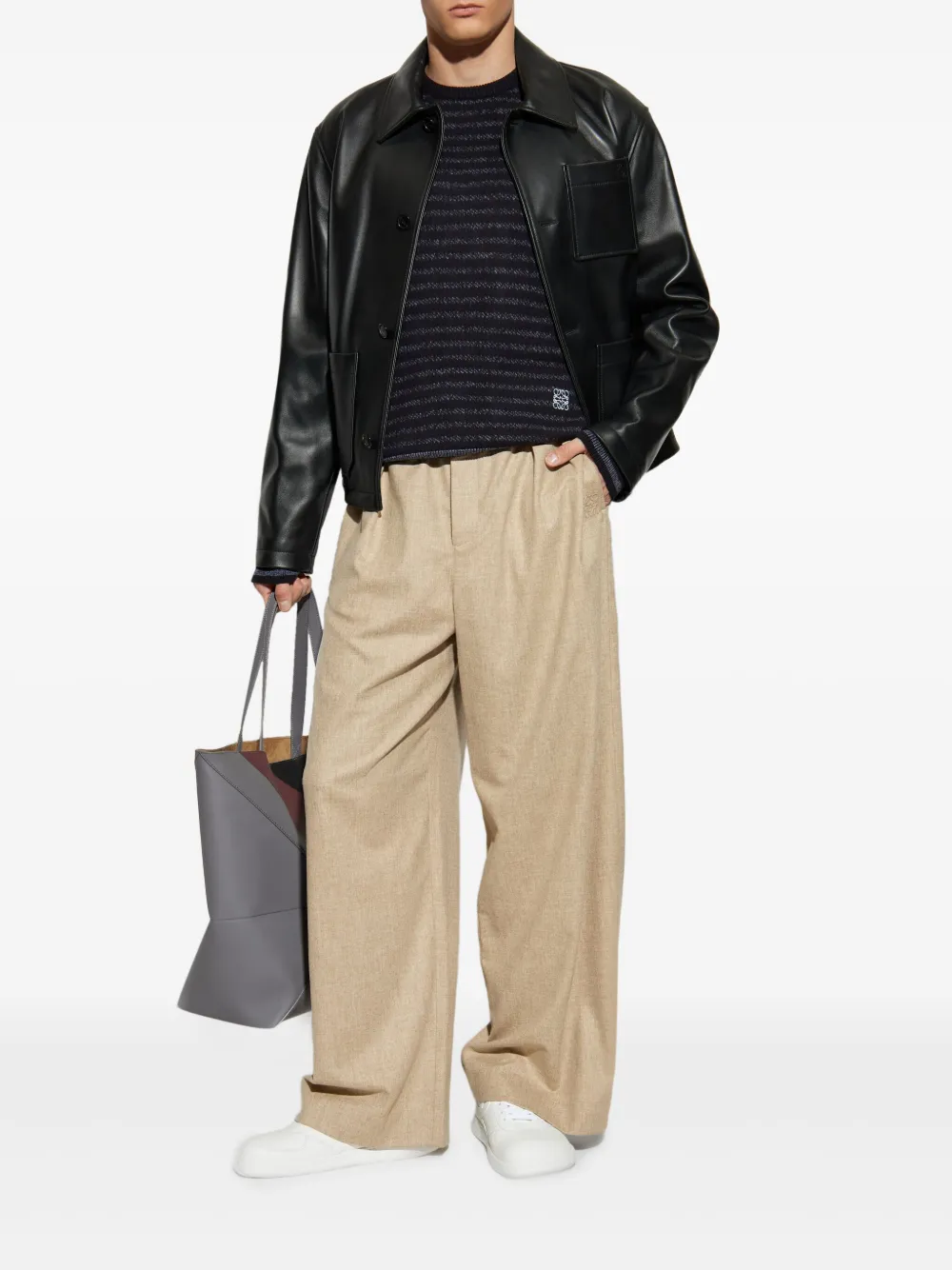 LOEWE Gestreepte trui met geborduurd logo - Blauw