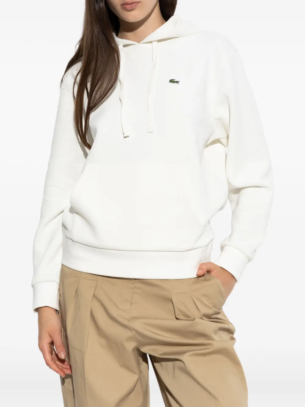 Lacoste Hoodie met geborduurd logo Wit