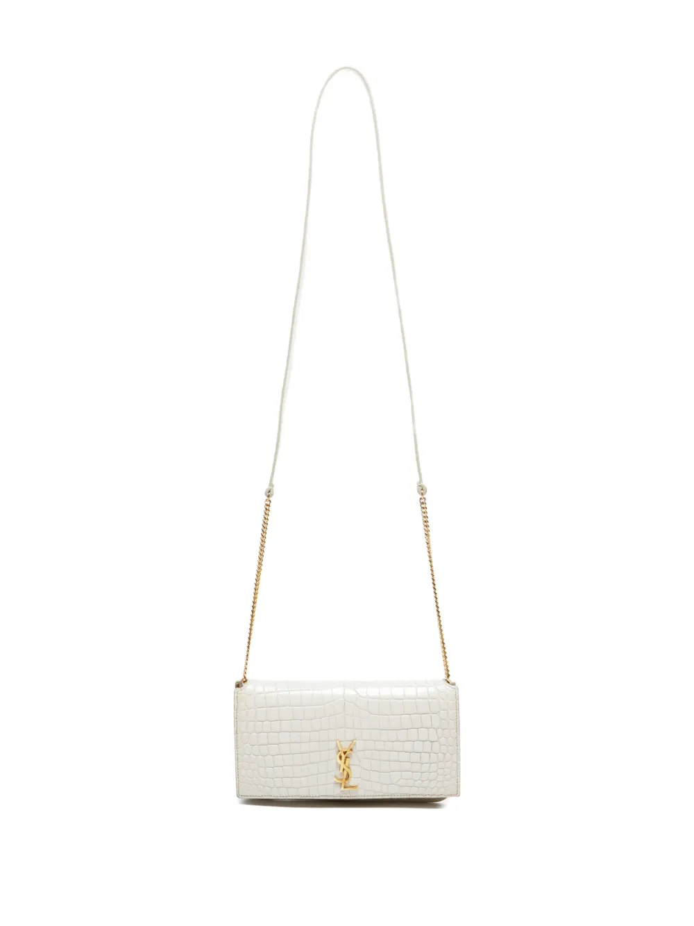 Pre-owned Saint Laurent 2020s Crocodile-embossed Chain Phone Case In White