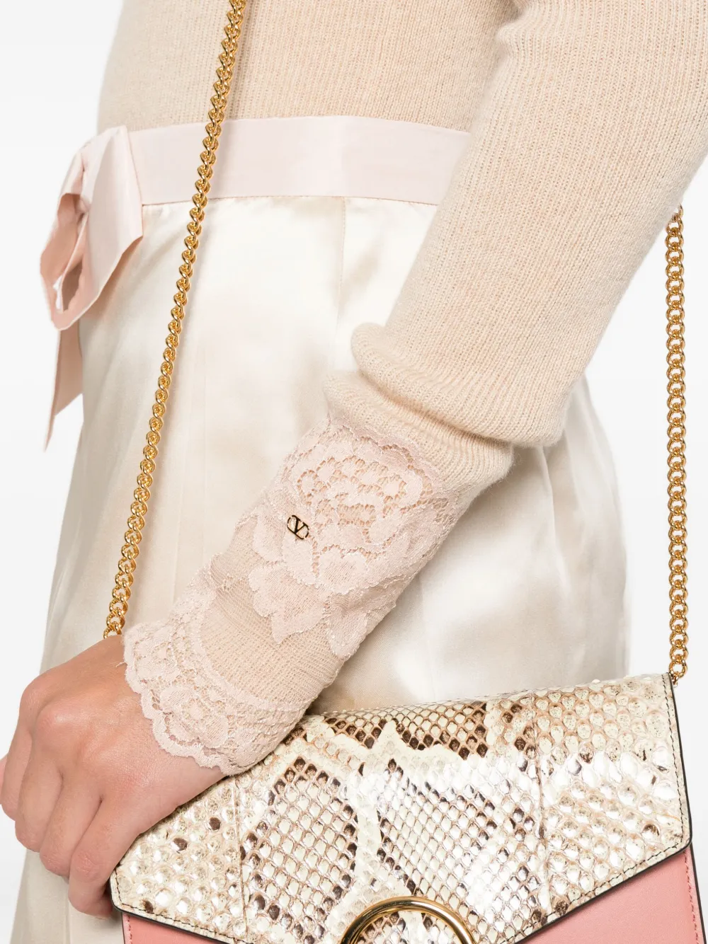 Valentino Lace-trim Ribbed Top In Neutral
