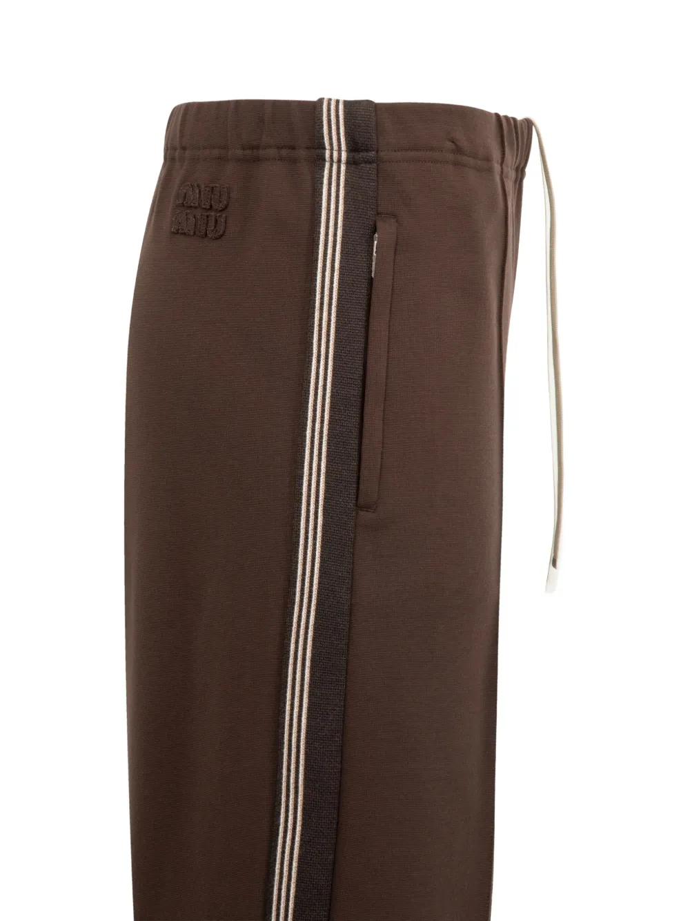 Miu Miu Womens Cacao Drawstring Striped-panel Stretch-woven Trousers In Brown