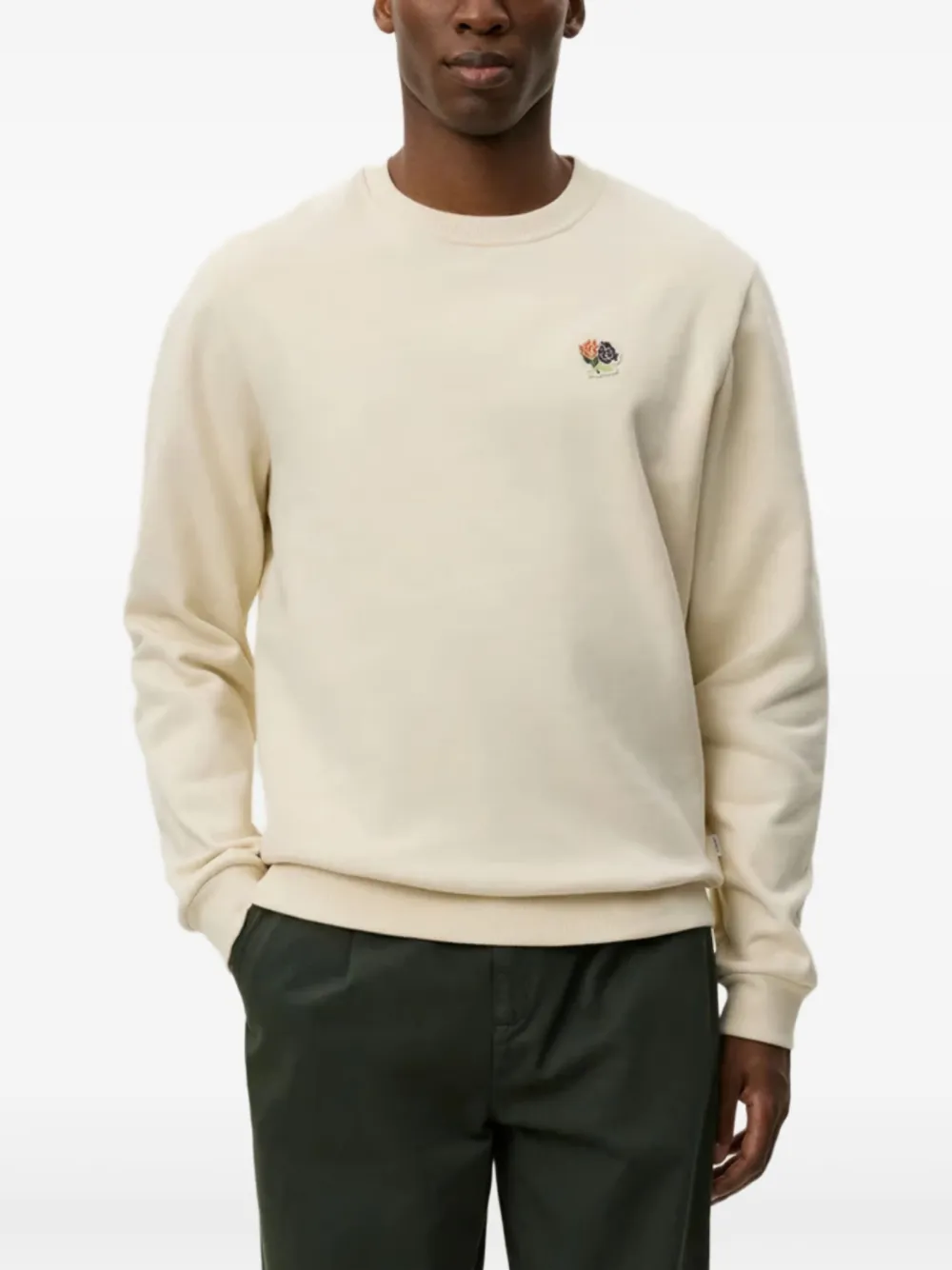 Les Deux Floral-embroidered Crew-neck Sweatshirt In Neutral