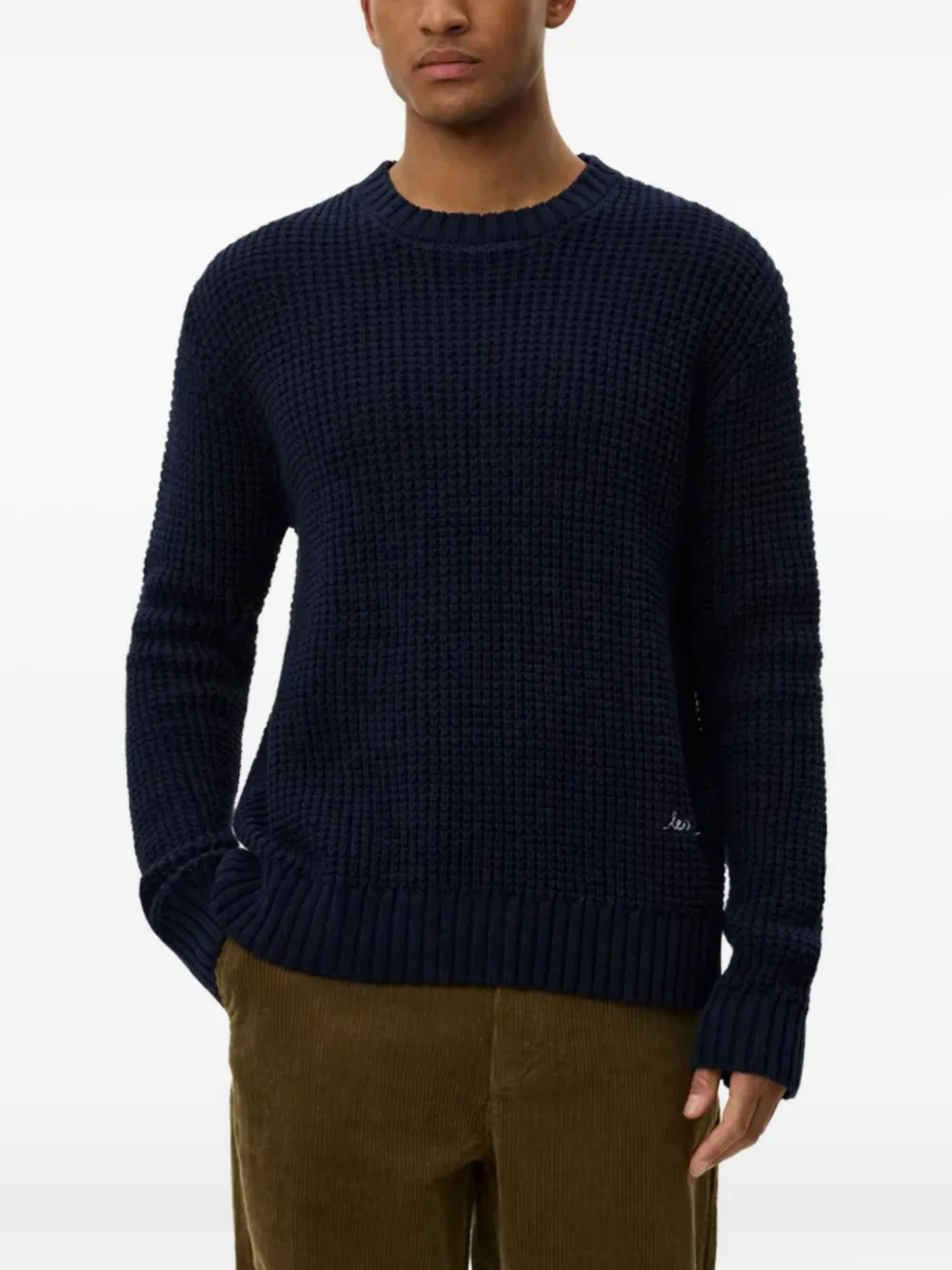 Les Deux Waffle-knit Crew-neck Sweater In Gold