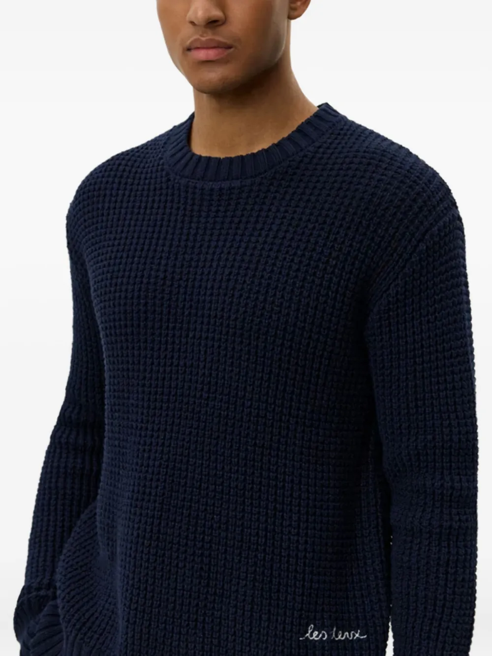 Les Deux Waffle-knit Crew-neck Sweater In Gold