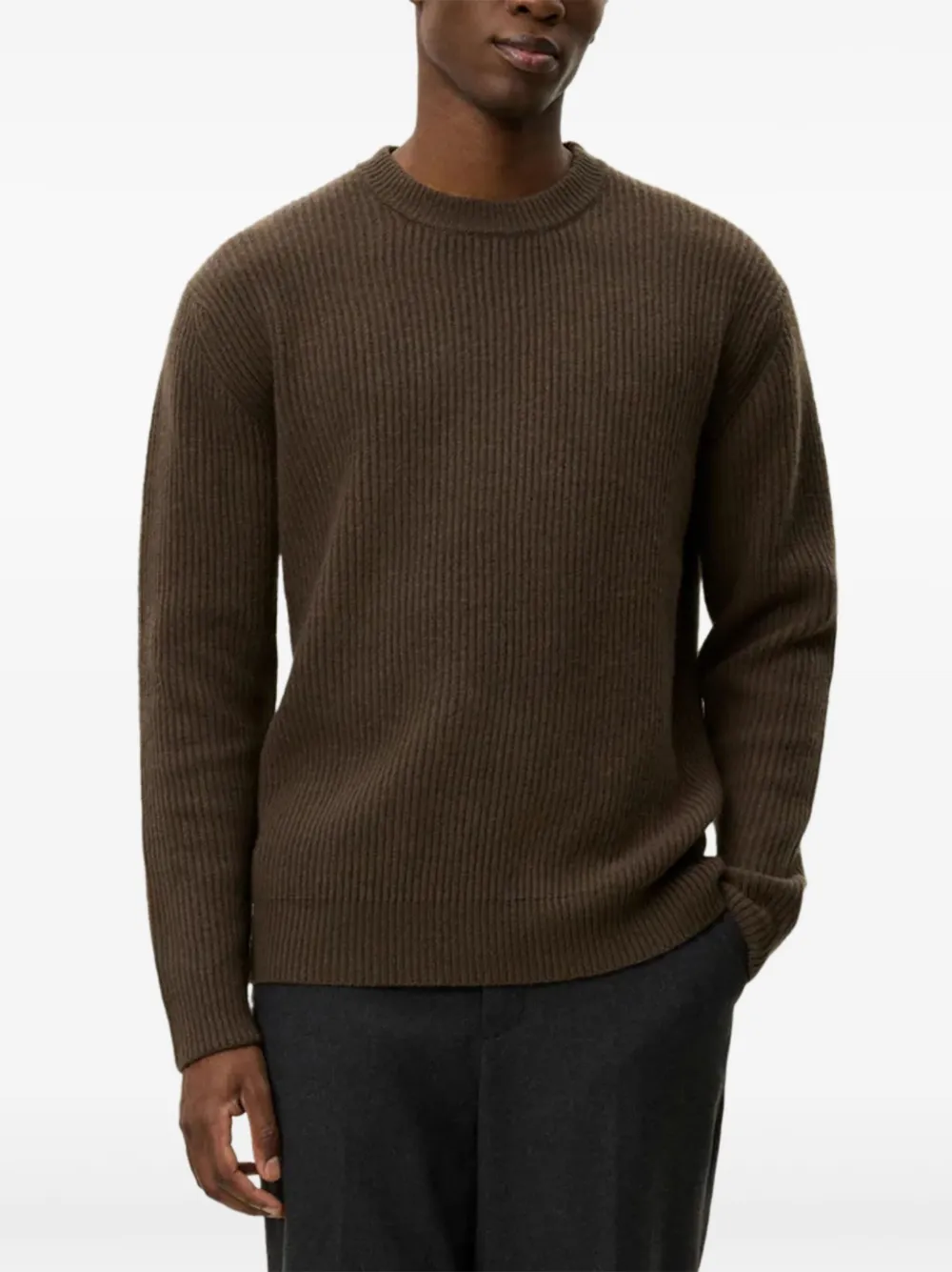 Les Deux Geribbelde sweater met ronde hals Bruin