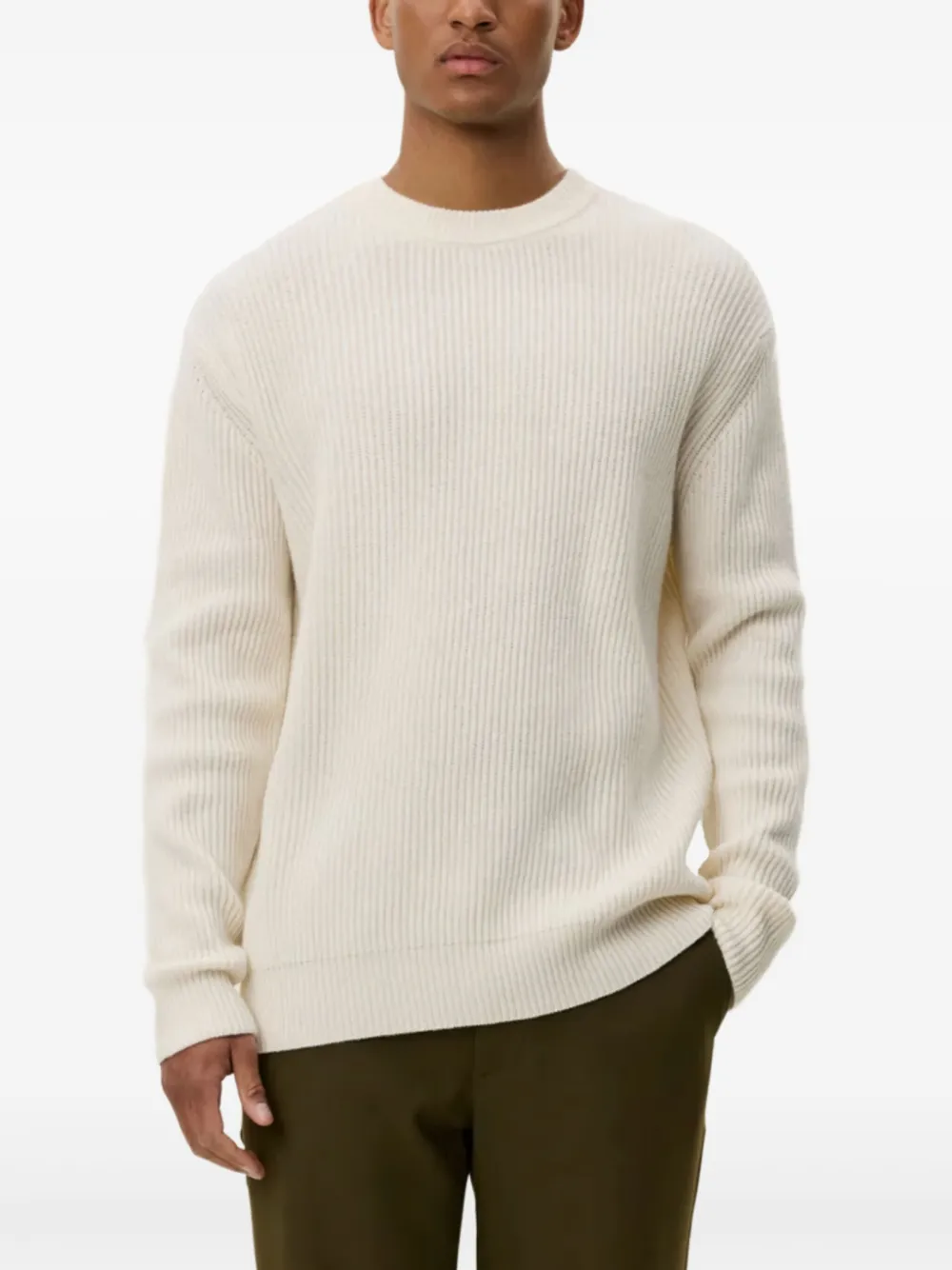 Les Deux Eddie Wool Rib Crew Neck Knit Sweater In White