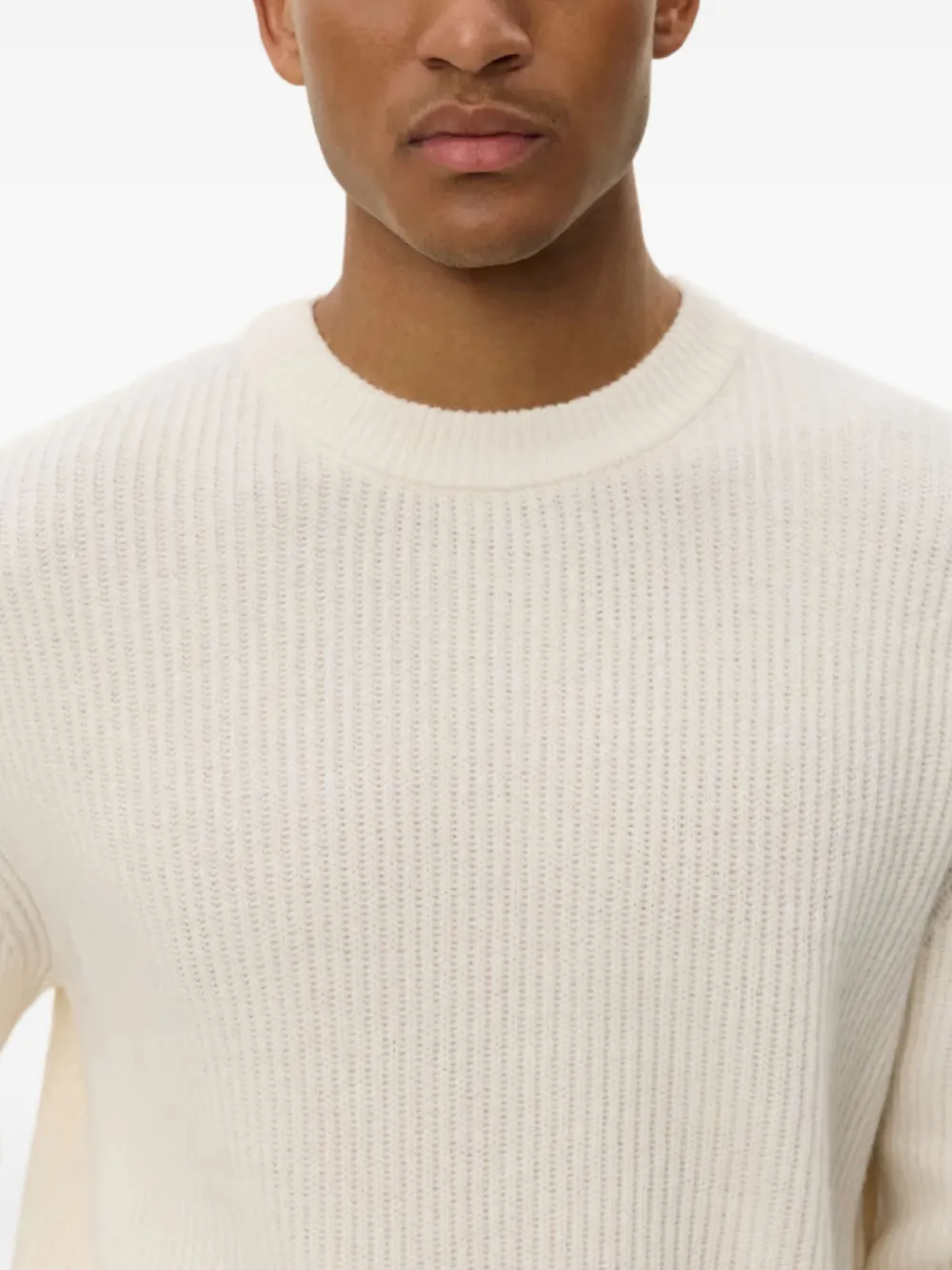 Les Deux Eddie Wool Rib Crew Neck Knit Sweater In White
