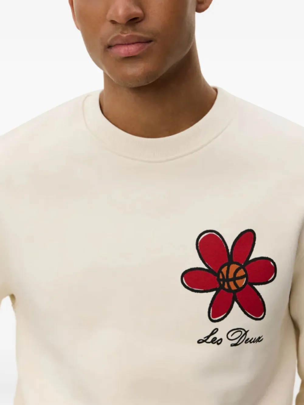 Les Deux Flower Basket Organic Cotton Graphic Sweatshirt In White