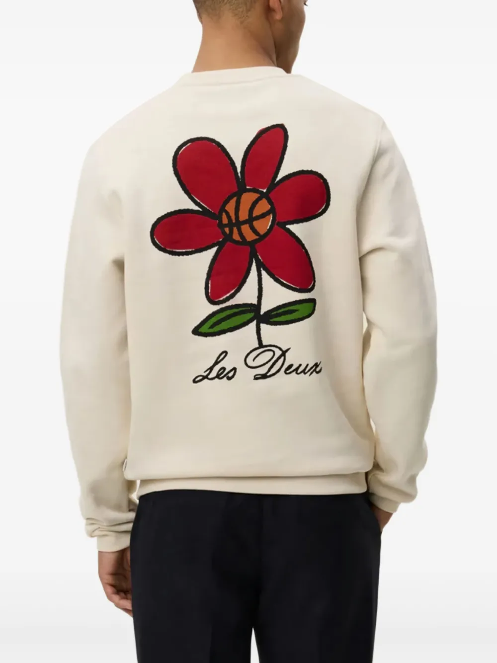 Les Deux Flower Basket Organic Cotton Graphic Sweatshirt In White