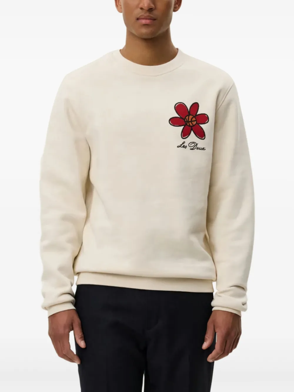 Les Deux Flower Basket Organic Cotton Graphic Sweatshirt In White