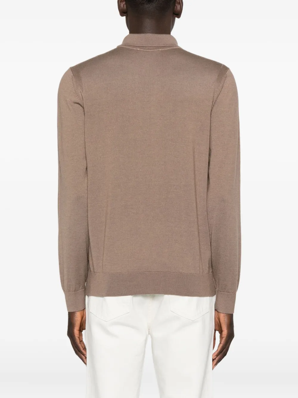 Hugo Boss Buttoned Long-sleeve Polo Shirt In Brown