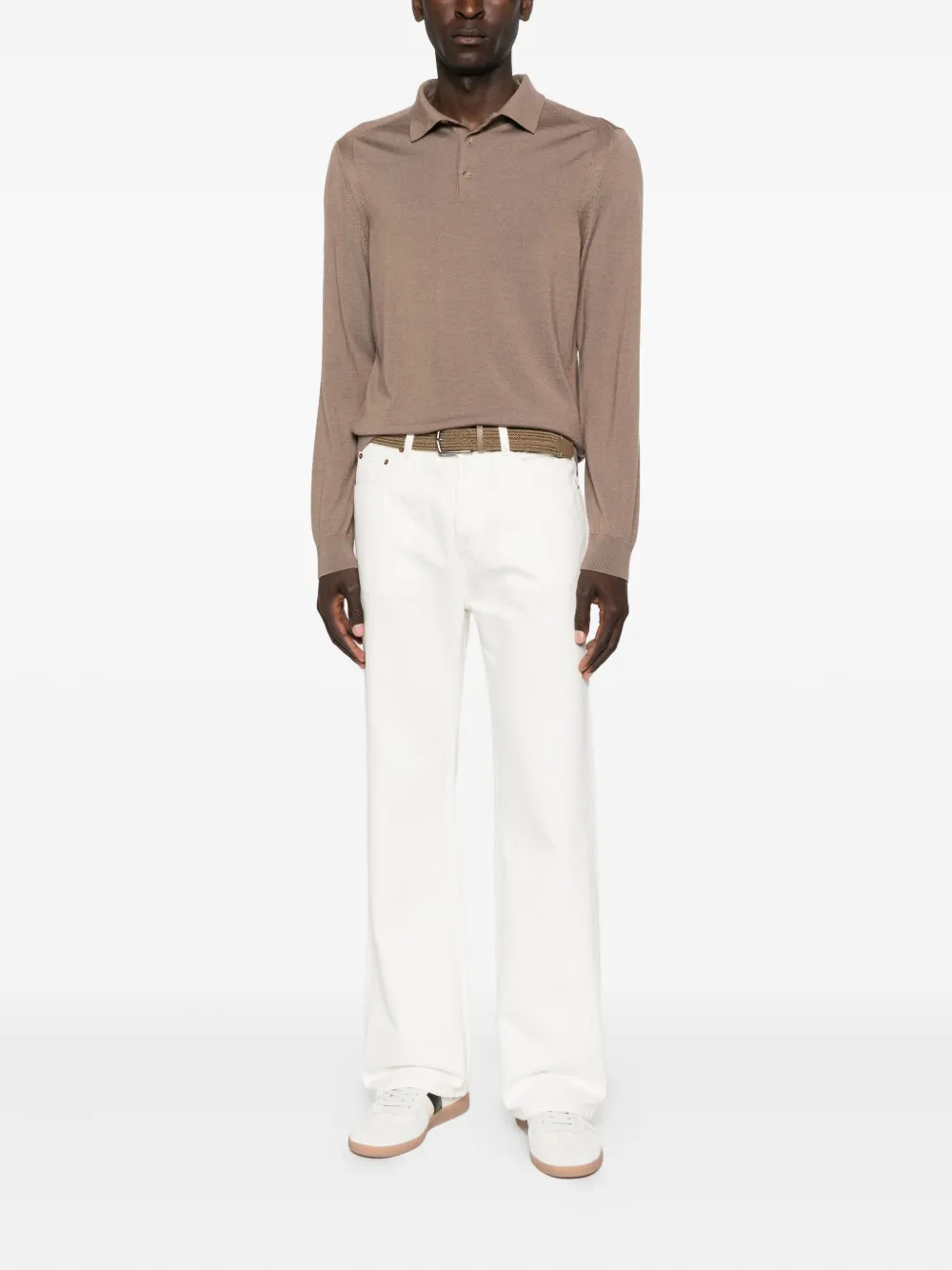 BOSS Poloshirt met lange mouwen en knopen - Bruin