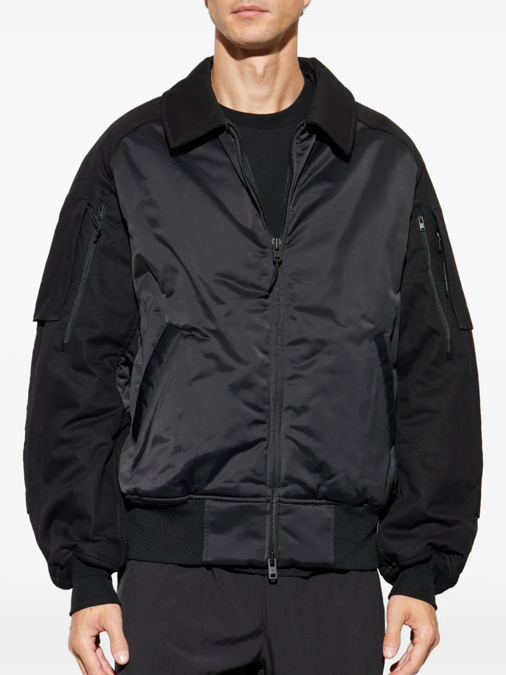 Y-3 Contrast-panel Bomber Jacket In Black