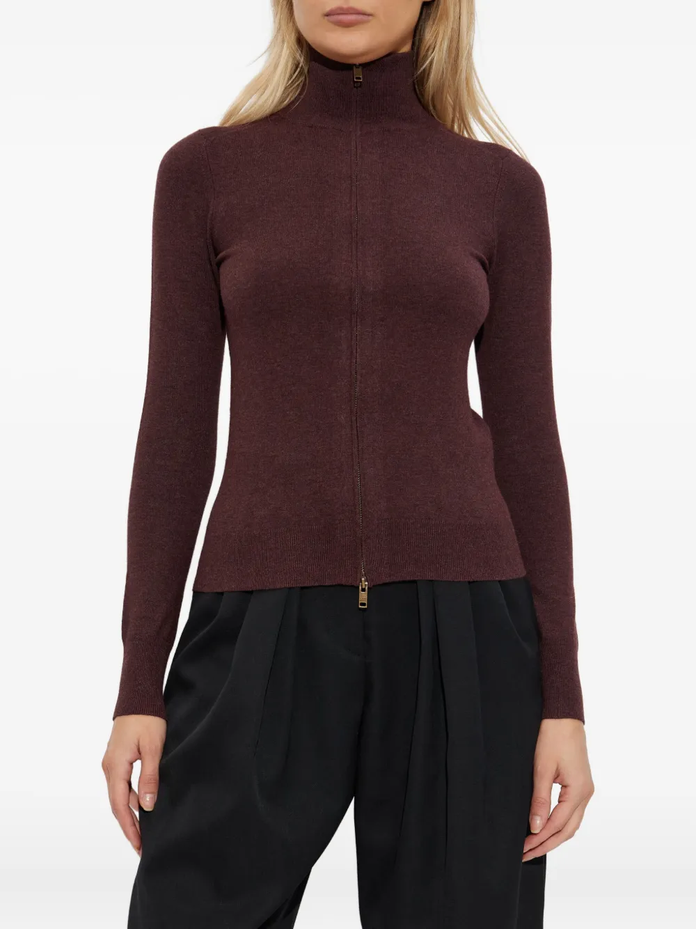 Isabel Marant Cecile High-neck Zip-front Cardigan In Burgundy