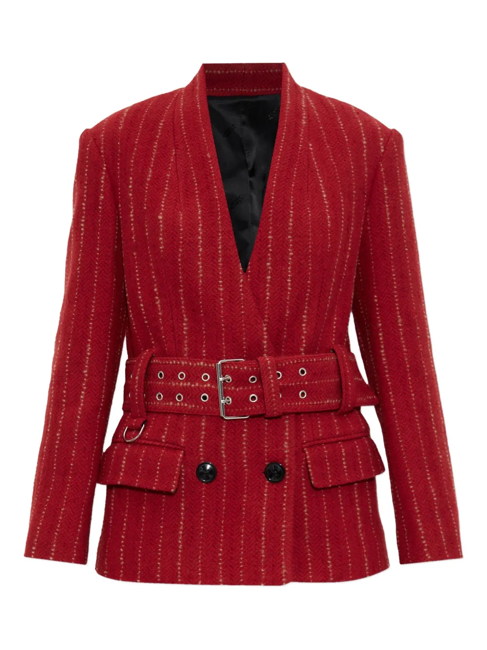 Isabel Marant Pinstripe Belted Jacket In Red