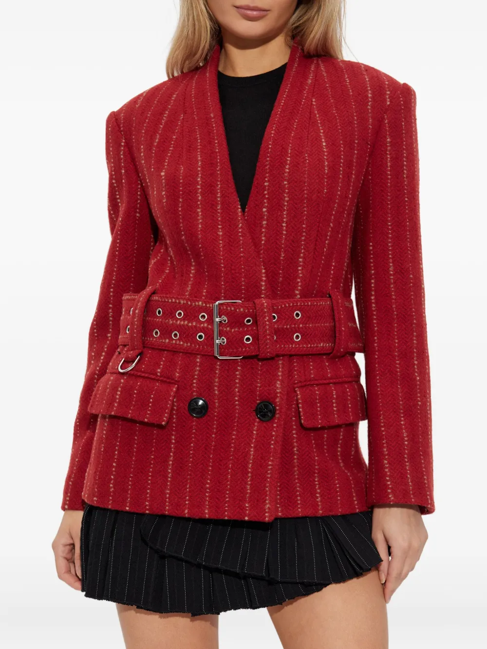 Isabel Marant Pinstripe Belted Jacket In Red