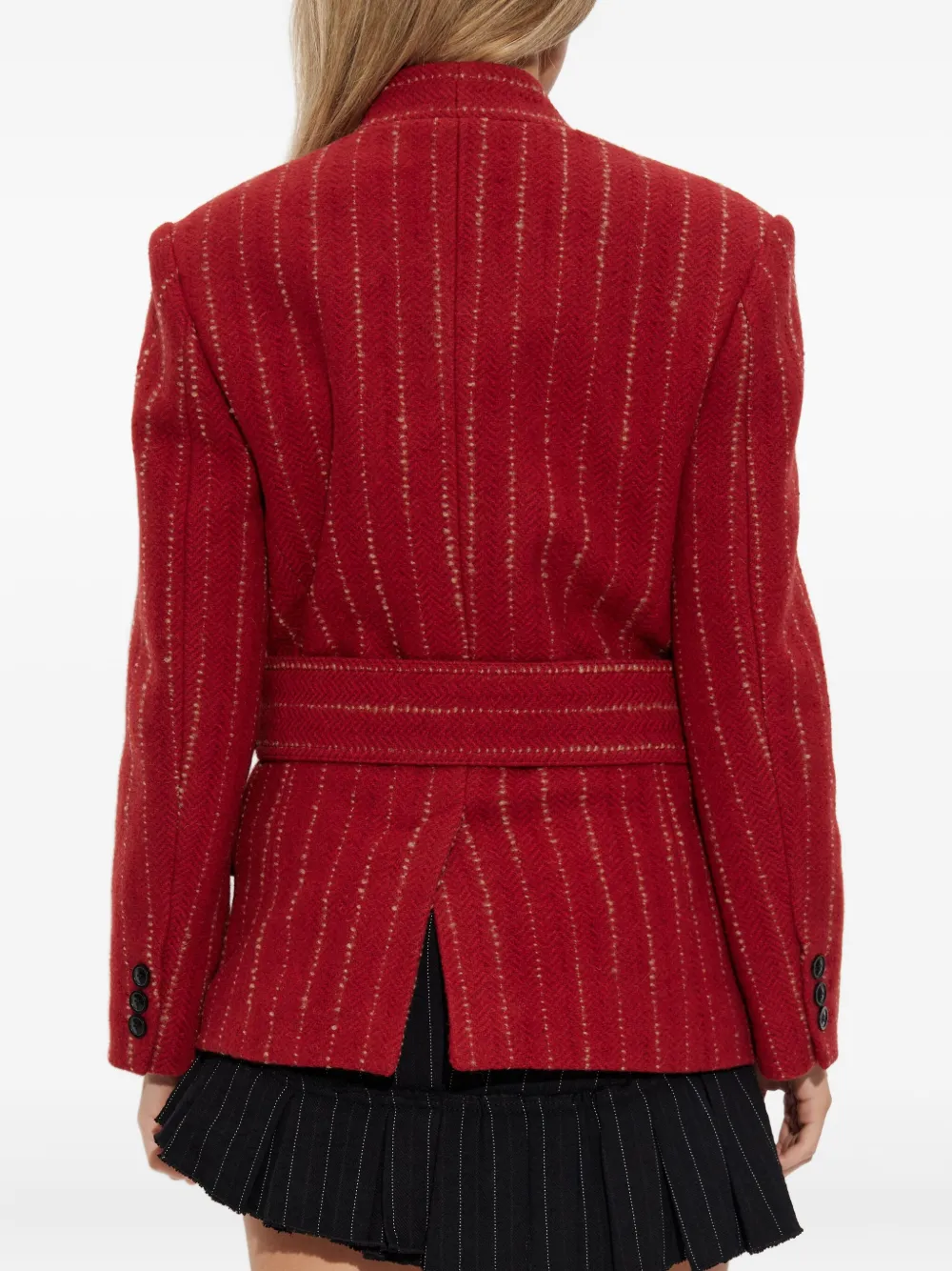 Isabel Marant Pinstripe Belted Jacket In Red