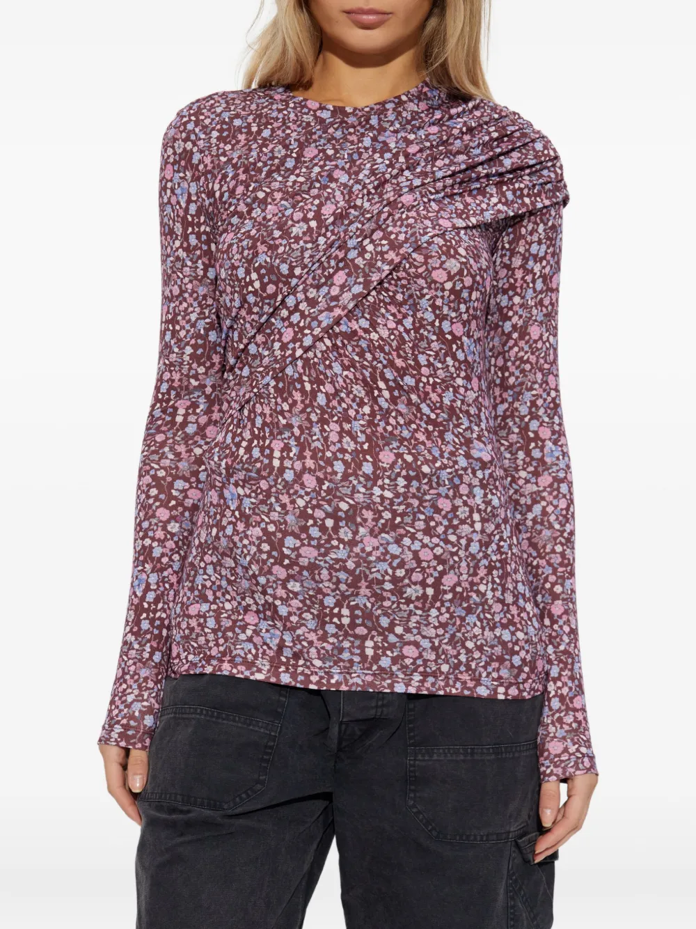 Isabel Marant Étoile Draped Floral-print Top In Purple