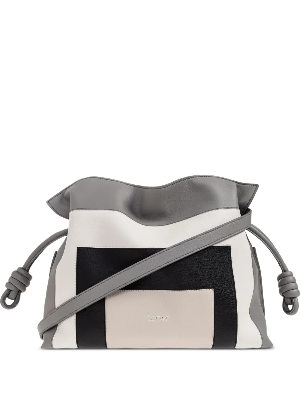 Loewe Medium Flamenco Knot-detail Panelled Shoulder Bag In Gray