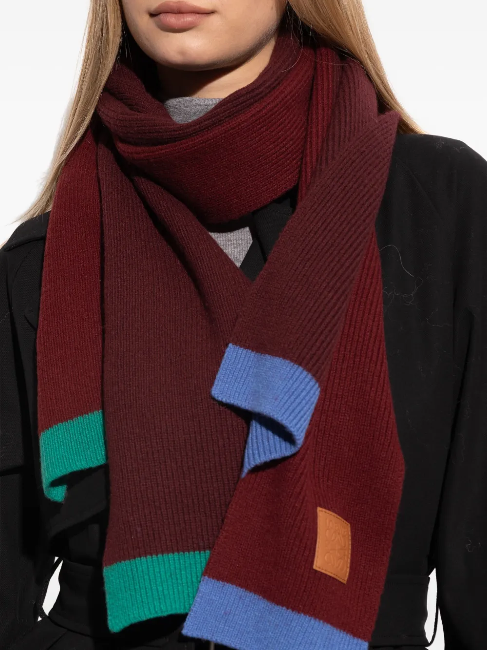 Loewe Ribbed Asymmetric Scarf In Burgundy