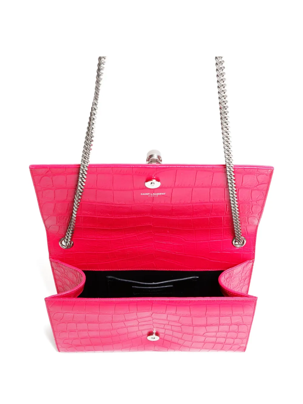 Pre-owned Saint Laurent 2016s Crocodile-embossed Tassel Shoulder Bag In Pink