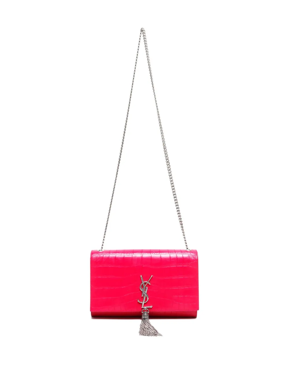 Pre-owned Saint Laurent 2016s Crocodile-embossed Tassel Shoulder Bag In Pink