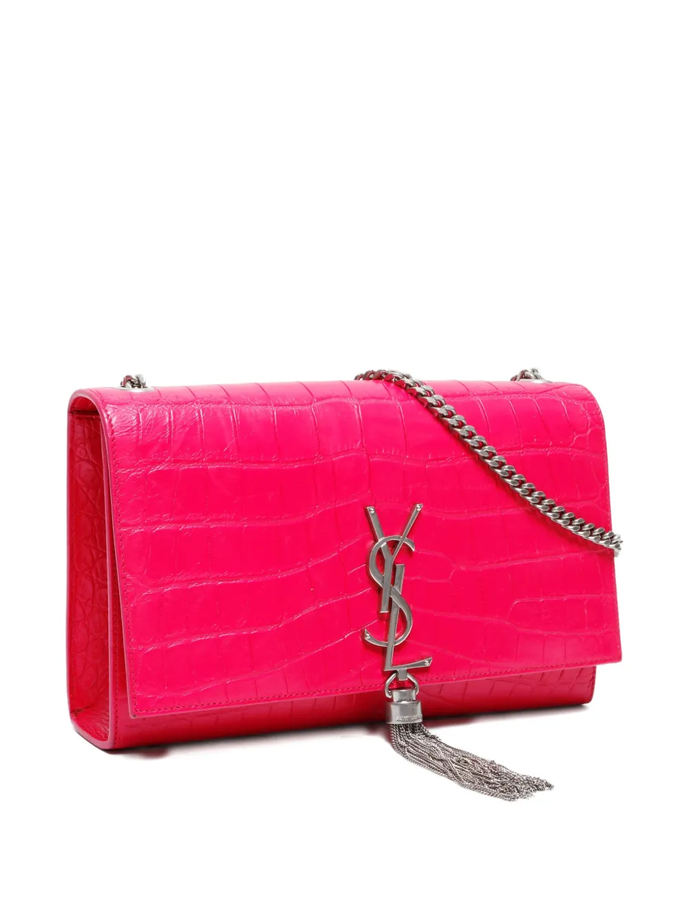 Pre-owned Saint Laurent 2016s Crocodile-embossed Tassel Shoulder Bag In Pink
