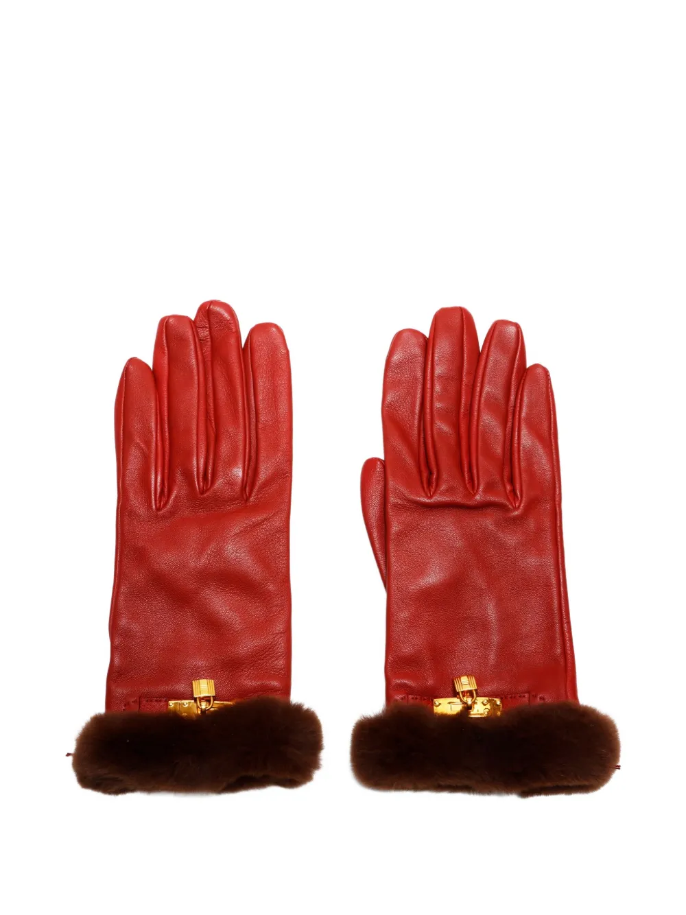 Hermès Pre-Owned 1990s leather fur-cuff gloves | Red | Image 1