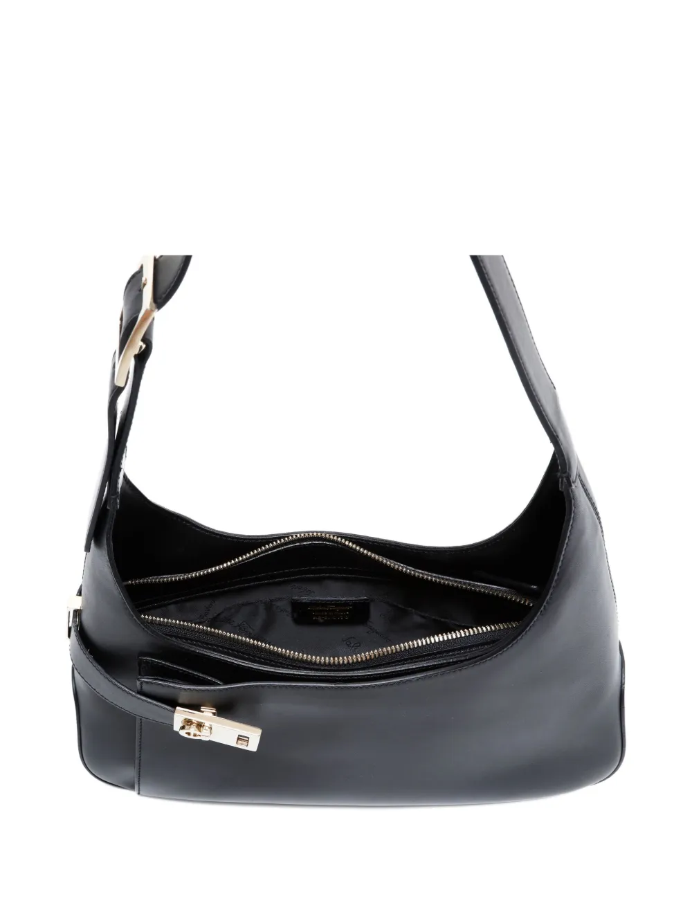 Pre-owned Ferragamo 2000s Gancini Buckle Shoulder Bag In Black