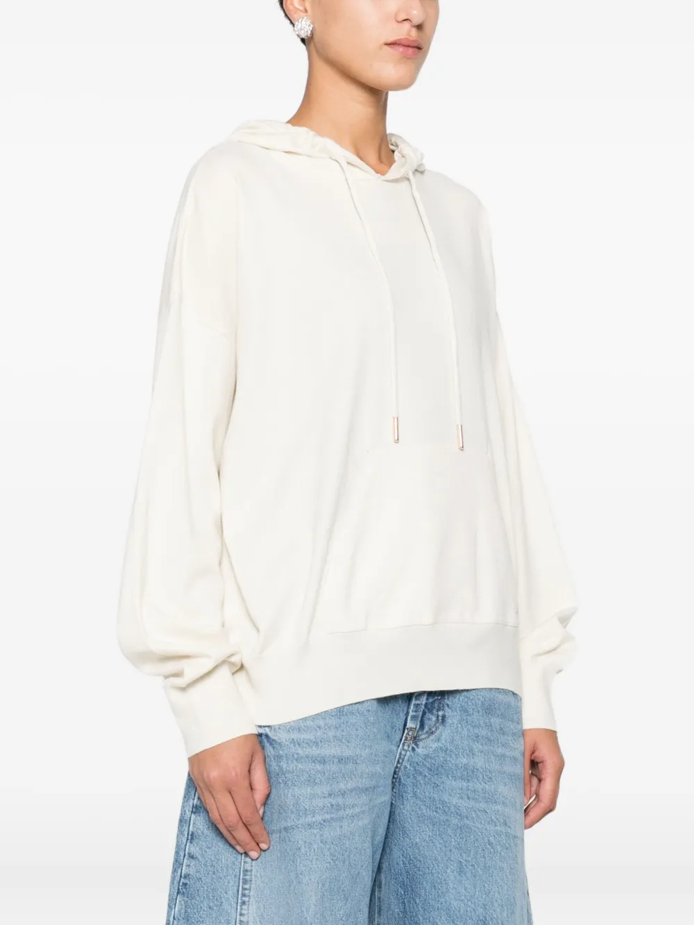 Blugirl Relaxed Fit Hooded Sweatshirt With Ribbed Details In White