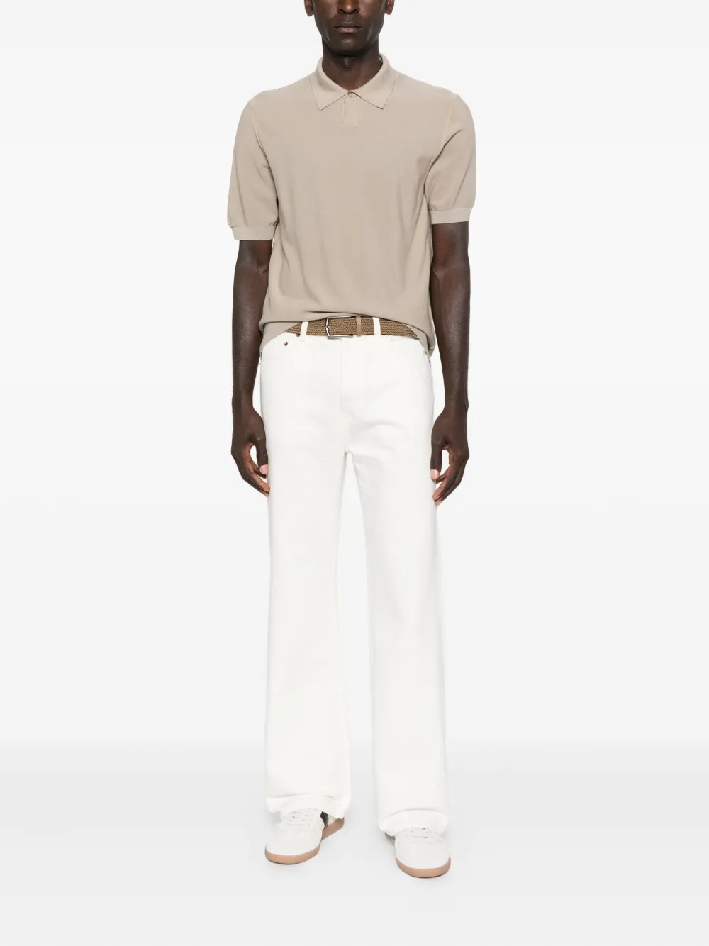 BOSS buttoned virgin wool polo shirt - Beige