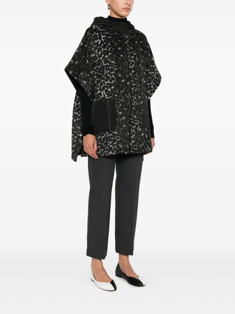 Twinset Textured Cape-style Coat With Hood In Black